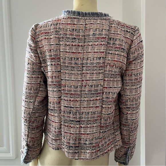 525 America Women’s Pink Cream Gold Tweed Fringe Jacket Blazer BohoGlam Barbie M - Picture 2 of 16